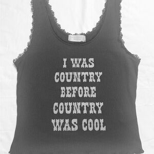 Altar'd State Black Ribbed Lace-Trim Graphic Tank Top - Size S